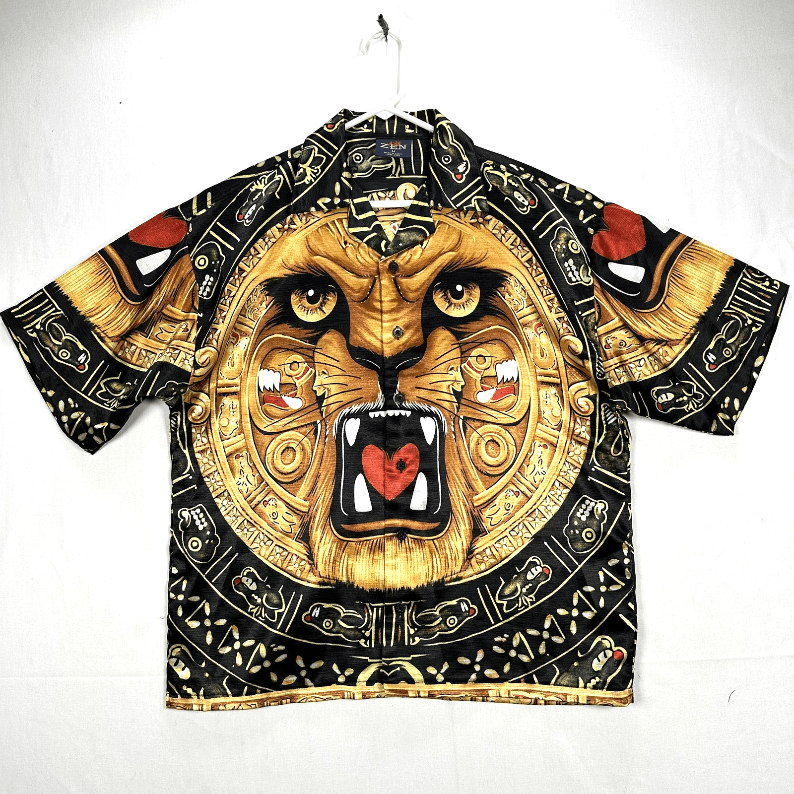 ZEN Shirt Mens Medium Multicolor Lion Aztec Bold Graphic Button Up Vintage 90s - Image 1