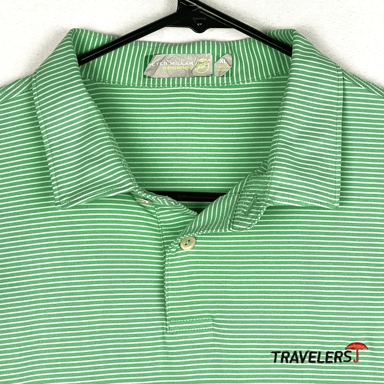 Peter Millar Featherweight Golf Polo Mens XL Green Stripe Short Sleeve Travelers - Image 1