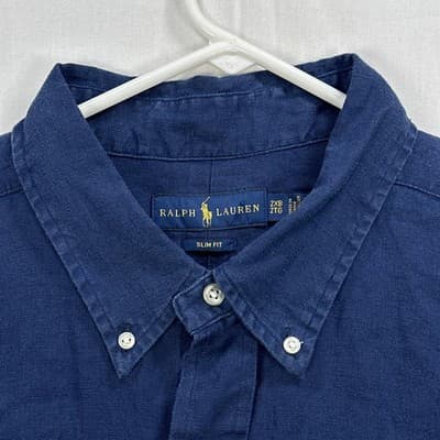 NEW Ralph Lauren Linen Shirt Mens 2XB Big Blue Short Sleeve Button Down Slim Fit - Thumbnail 5