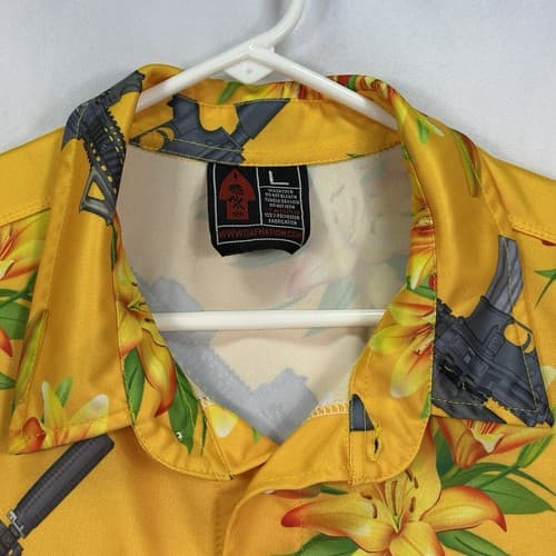 OAF NATION Orange Floral Gun Hawaiian Shirt Mens Large Button Up Short Sleeve - Thumbnail 5