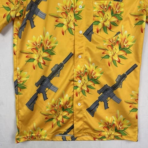 OAF NATION Orange Floral Gun Hawaiian Shirt Mens Large Button Up Short Sleeve - Thumbnail 4