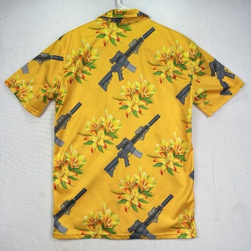 OAF NATION Orange Floral Gun Hawaiian Shirt Mens Large Button Up Short Sleeve - Thumbnail 3