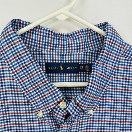 Ralph Lauren Oxford Shirt Mens 4XB Big Blue Red Check Plaid Long Sleeve Pony - Thumbnail 5