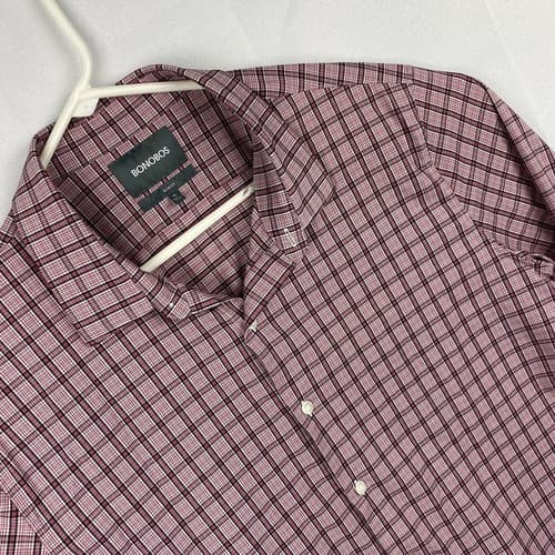 Bonobos Button Up Shirt Mens XL Slim Fit Long Sleeve Red Pink Checker Plaid - Thumbnail 2