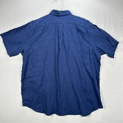 NEW Ralph Lauren Linen Shirt Mens 2XB Big Blue Short Sleeve Button Down Slim Fit - Thumbnail 2