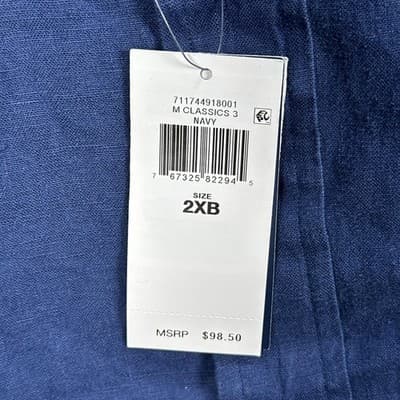 NEW Ralph Lauren Linen Shirt Mens 2XB Big Blue Short Sleeve Button Down Slim Fit - Thumbnail 3