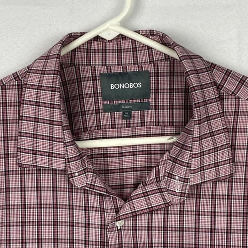 Bonobos Button Up Shirt Mens XL Slim Fit Long Sleeve Red Pink Checker Plaid - Thumbnail 7