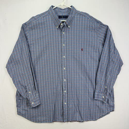Ralph Lauren Oxford Shirt Mens 4XB Big Blue Red Check Plaid Long Sleeve Pony - Thumbnail 2