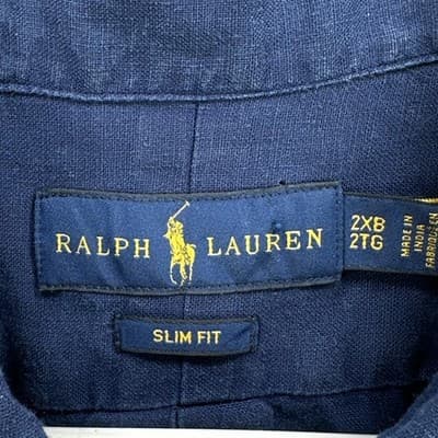 NEW Ralph Lauren Linen Shirt Mens 2XB Big Blue Short Sleeve Button Down Slim Fit - Thumbnail 6