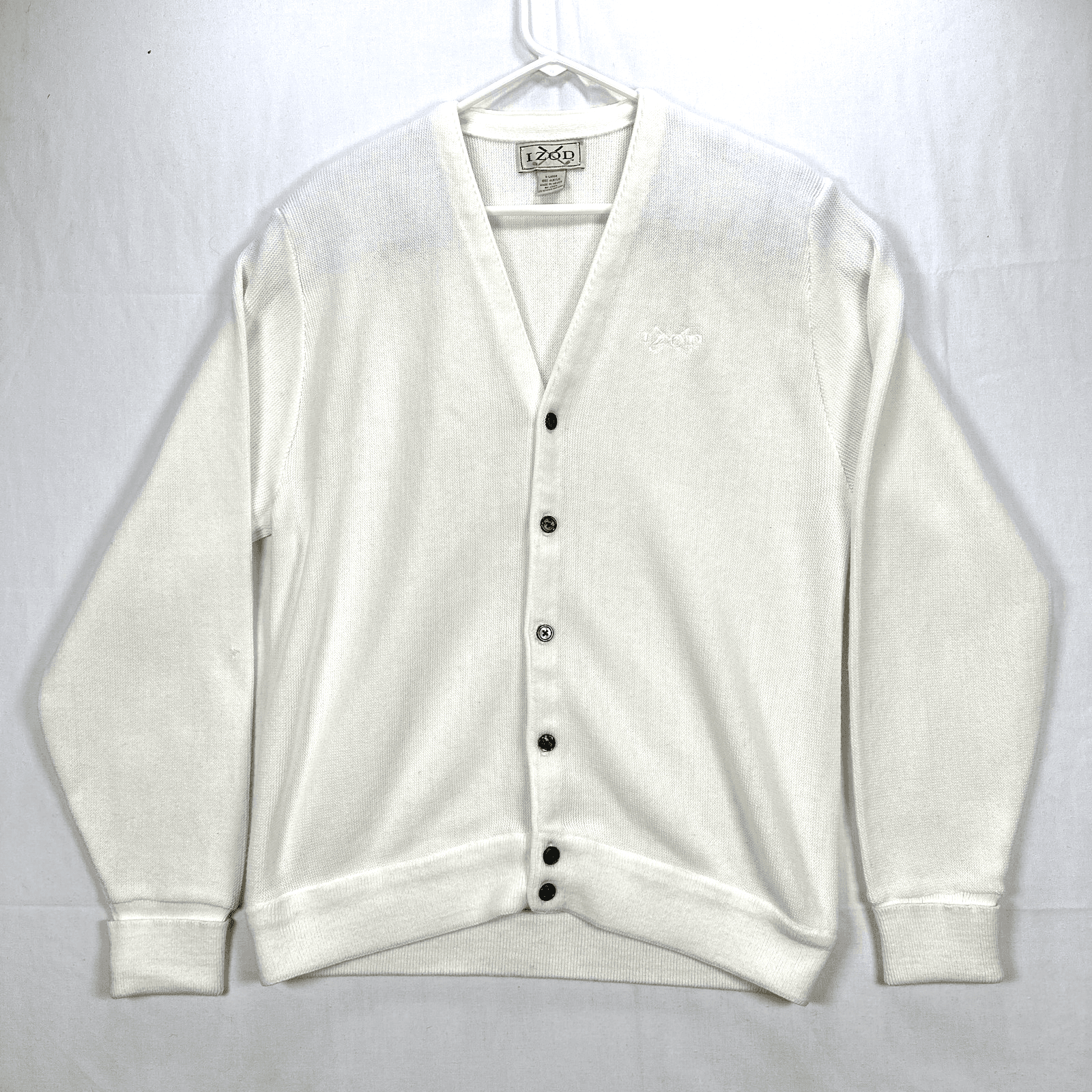 Vintage IZOD Cardigan Sweater Men XL White V Neck Knit Golf Acrylic Button Front - Image 1
