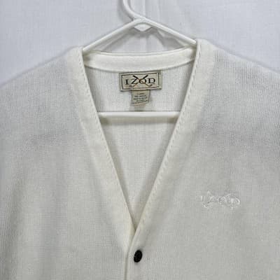 Vintage IZOD Cardigan Sweater Men XL White V Neck Knit Golf Acrylic Button Front - Thumbnail 5