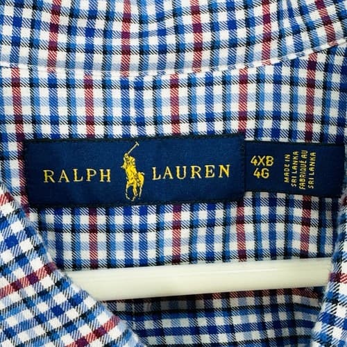 Ralph Lauren Oxford Shirt Mens 4XB Big Blue Red Check Plaid Long Sleeve Pony - Thumbnail 6