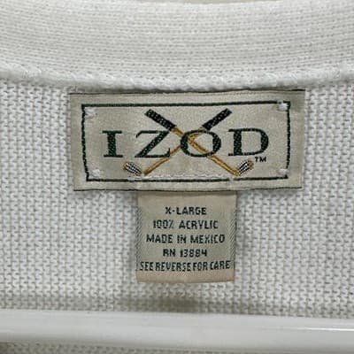 Vintage IZOD Cardigan Sweater Men XL White V Neck Knit Golf Acrylic Button Front - Thumbnail 7