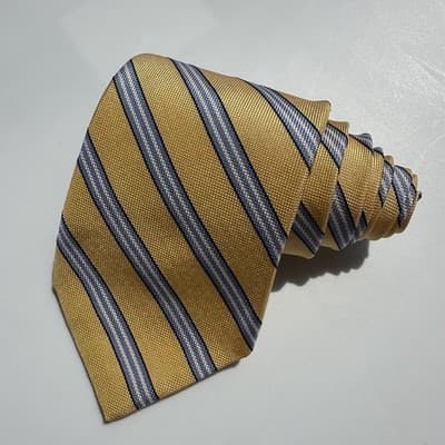 NEW Brooks Brothers Tie Men Gold Blue Repp Striped Silk Necktie Classic Business - Thumbnail 3