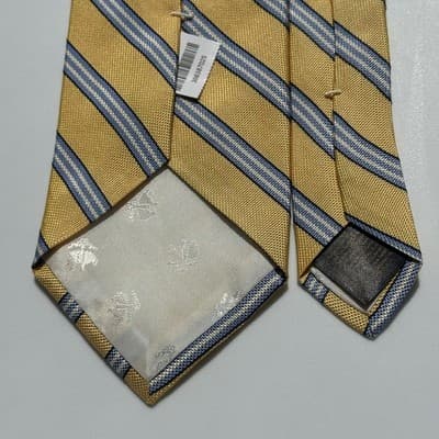 NEW Brooks Brothers Tie Men Gold Blue Repp Striped Silk Necktie Classic Business - Thumbnail 7
