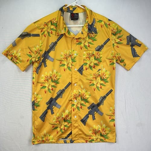 OAF NATION Orange Floral Gun Hawaiian Shirt Mens Large Button Up Short Sleeve - Thumbnail 2