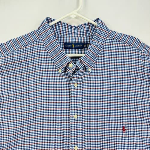 Ralph Lauren Oxford Shirt Mens 4XB Big Blue Red Check Plaid Long Sleeve Pony - Thumbnail 4