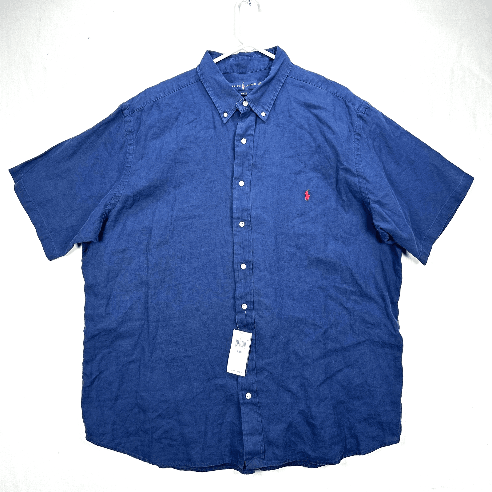 NEW Ralph Lauren Linen Shirt Mens 2XB Big Blue Short Sleeve Button Down Slim Fit - Image 1