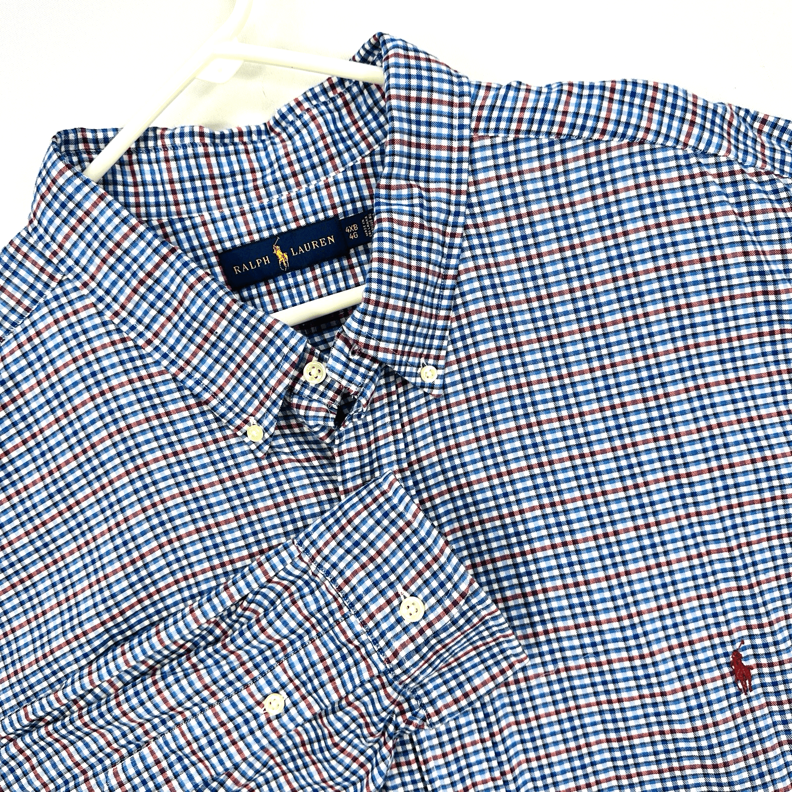 Ralph Lauren Oxford Shirt Mens 4XB Big Blue Red Check Plaid Long Sleeve Pony - Image 1