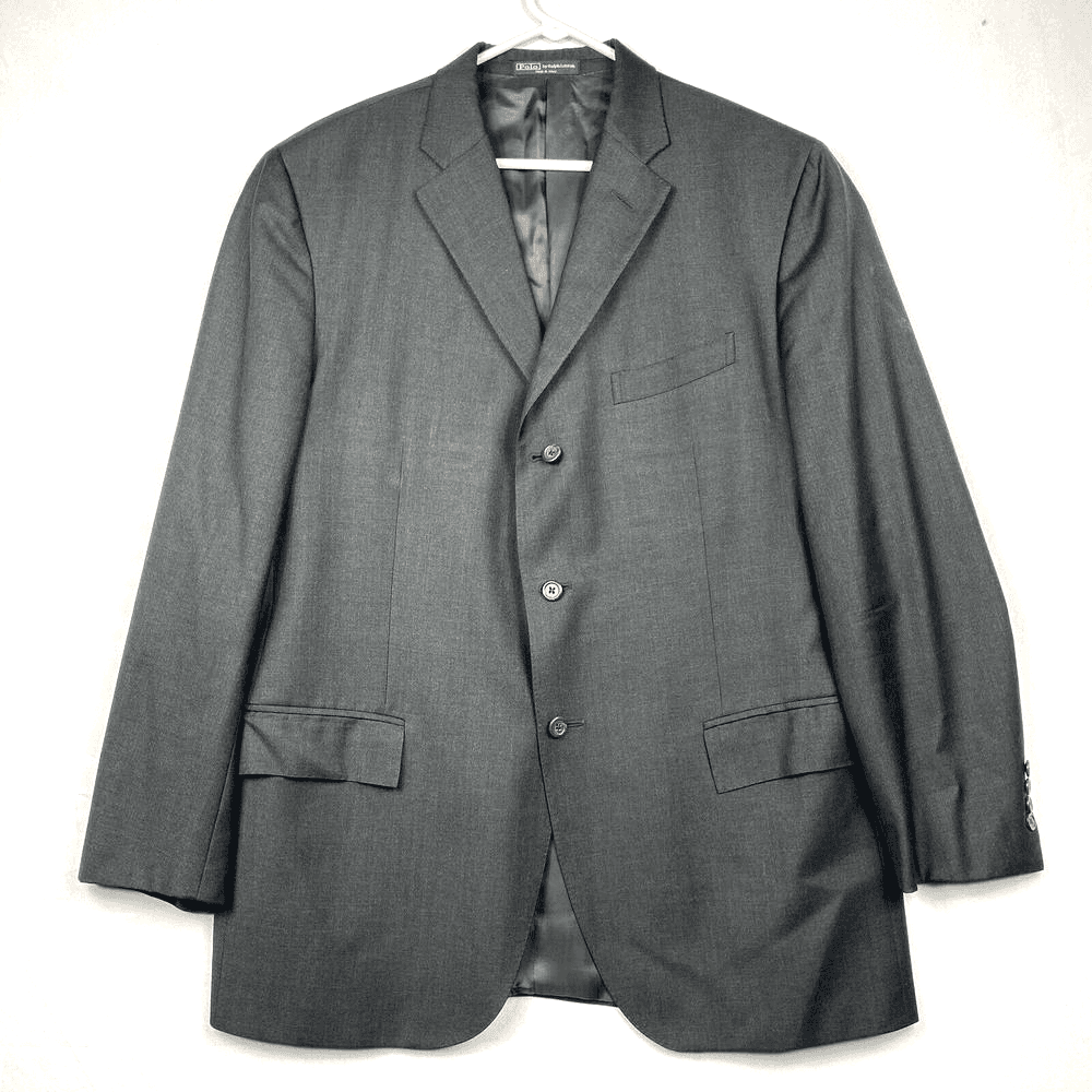 Vintage Polo Ralph Lauren Virgin Wool Sport Coat Blazer 46 L Gray 3-Button Italy - Image 1