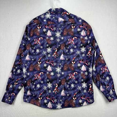 Fohemr Mens Xmas Shirt Christmas Button Up Long Sleeve Multicolor Candy Canes - Thumbnail 2