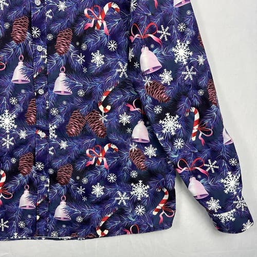 Fohemr Mens Xmas Shirt Christmas Button Up Long Sleeve Multicolor Candy Canes - Thumbnail 3