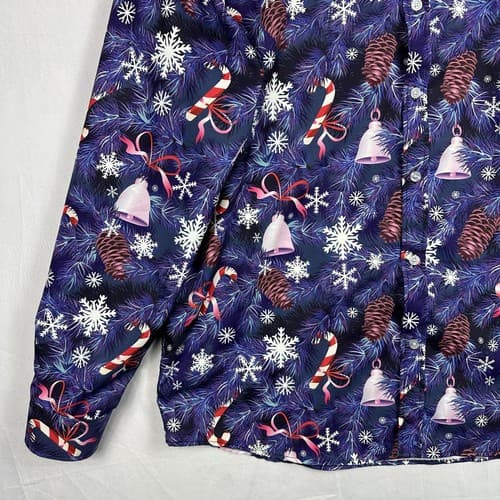 Fohemr Mens Xmas Shirt Christmas Button Up Long Sleeve Multicolor Candy Canes - Thumbnail 4