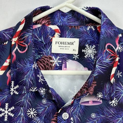 Fohemr Mens Xmas Shirt Christmas Button Up Long Sleeve Multicolor Candy Canes - Thumbnail 6