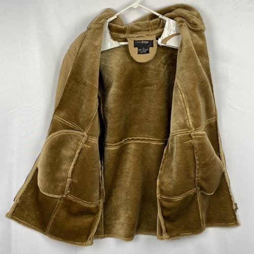 Outer Edge Faux Suede Leather Womens Size 1X Coat Hooded Tan Full Zip - Thumbnail 3