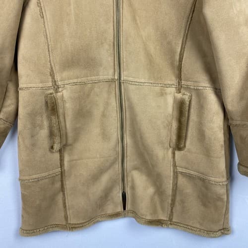 Outer Edge Faux Suede Leather Womens Size 1X Coat Hooded Tan Full Zip - Thumbnail 4