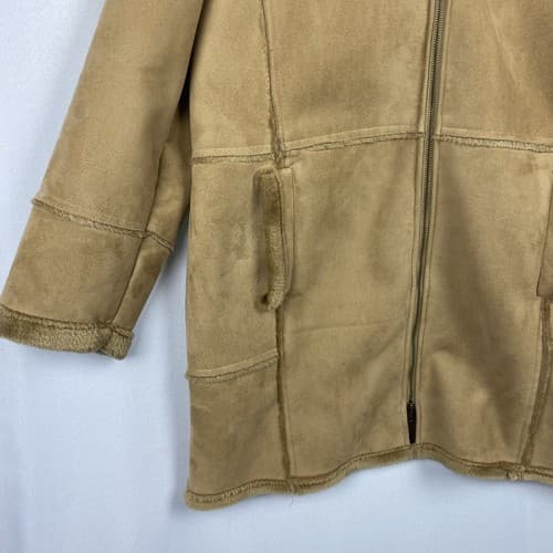 Outer Edge Faux Suede Leather Womens Size 1X Coat Hooded Tan Full Zip - Thumbnail 6