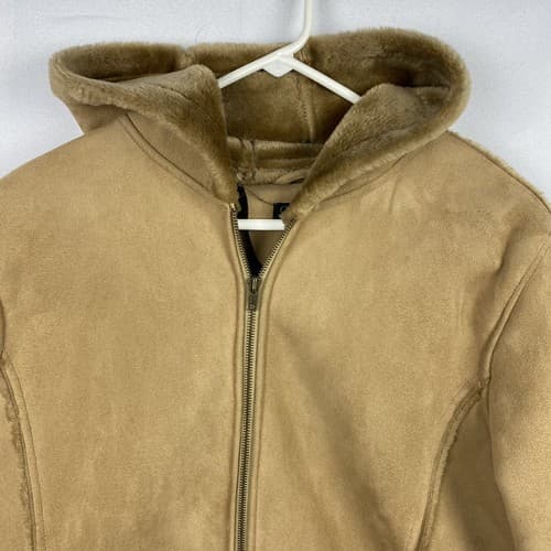 Outer Edge Faux Suede Leather Womens Size 1X Coat Hooded Tan Full Zip - Thumbnail 8