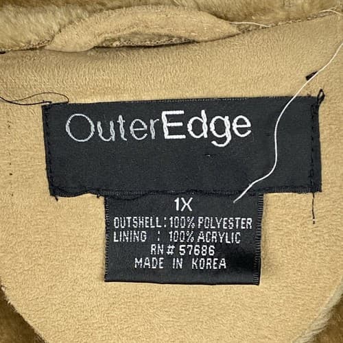Outer Edge Faux Suede Leather Womens Size 1X Coat Hooded Tan Full Zip - Thumbnail 9