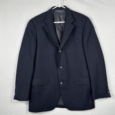 Brooks Brothers Brookstretch Suit Jacket Mens 40L Navy Pinstripe Blazer 3-Button - Image 1