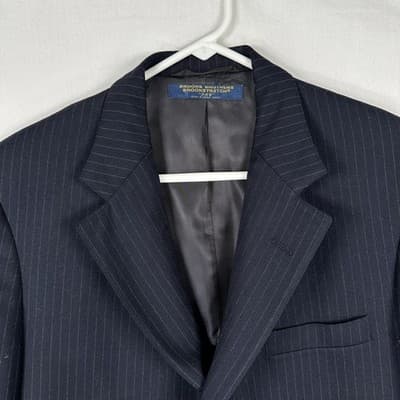 Brooks Brothers Brookstretch Suit Jacket Mens 40L Navy Pinstripe Blazer 3-Button - Thumbnail 2