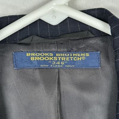 Brooks Brothers Brookstretch Suit Jacket Mens 40L Navy Pinstripe Blazer 3-Button - Thumbnail 4