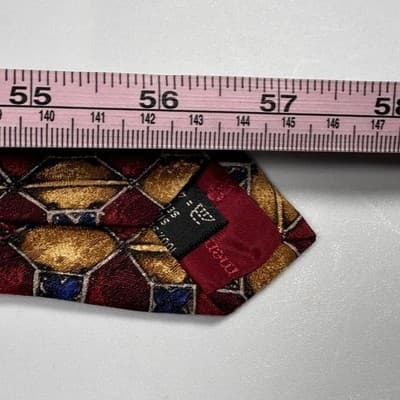 Ermenegildo Zegna Mens Silk Tie Red Gold Blue Geometric Necktie Italy 3.5 x 57.5 - Thumbnail 7