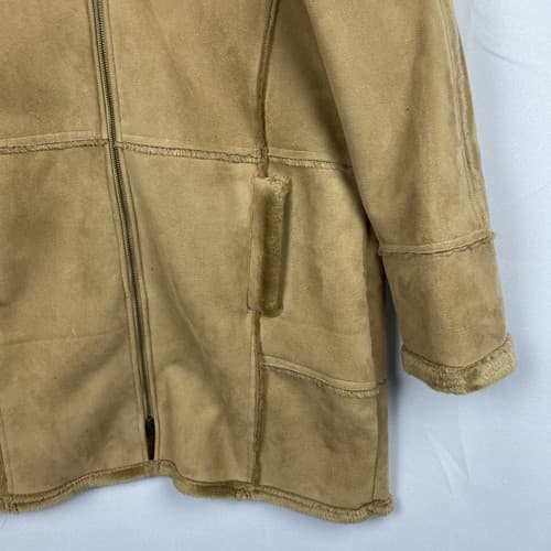 Outer Edge Faux Suede Leather Womens Size 1X Coat Hooded Tan Full Zip - Thumbnail 5