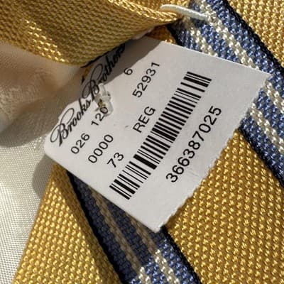 NEW Brooks Brothers Tie Men Gold Blue Repp Striped Silk Necktie Classic Business - Thumbnail 6