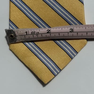 NEW Brooks Brothers Tie Men Gold Blue Repp Striped Silk Necktie Classic Business - Thumbnail 9