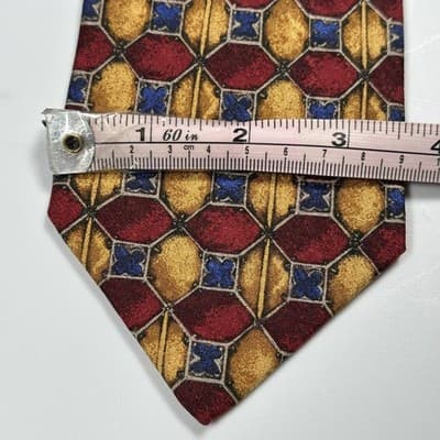 Ermenegildo Zegna Mens Silk Tie Red Gold Blue Geometric Necktie Italy 3.5 x 57.5 - Thumbnail 6