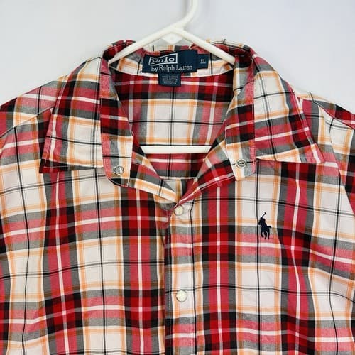 Polo Ralph Lauren Pearl Snap Shirt Mens XL Red Plaid Short Sleeve Vintage - Thumbnail 3