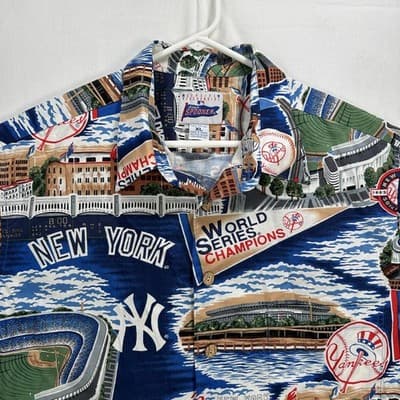 VTG New York Yankees Hawaiian Shirt Mens XL Blue MLB World Series Reyn Spooner - Thumbnail 2