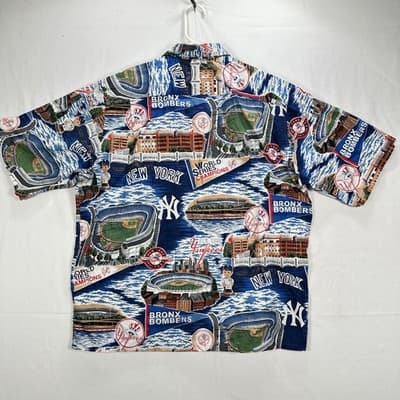 VTG New York Yankees Hawaiian Shirt Mens XL Blue MLB World Series Reyn Spooner - Thumbnail 3