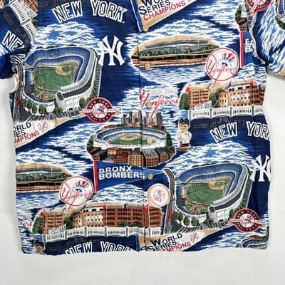 VTG New York Yankees Hawaiian Shirt Mens XL Blue MLB World Series Reyn Spooner - Thumbnail 4