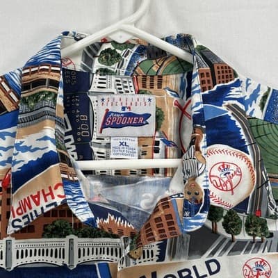 VTG New York Yankees Hawaiian Shirt Mens XL Blue MLB World Series Reyn Spooner - Thumbnail 5