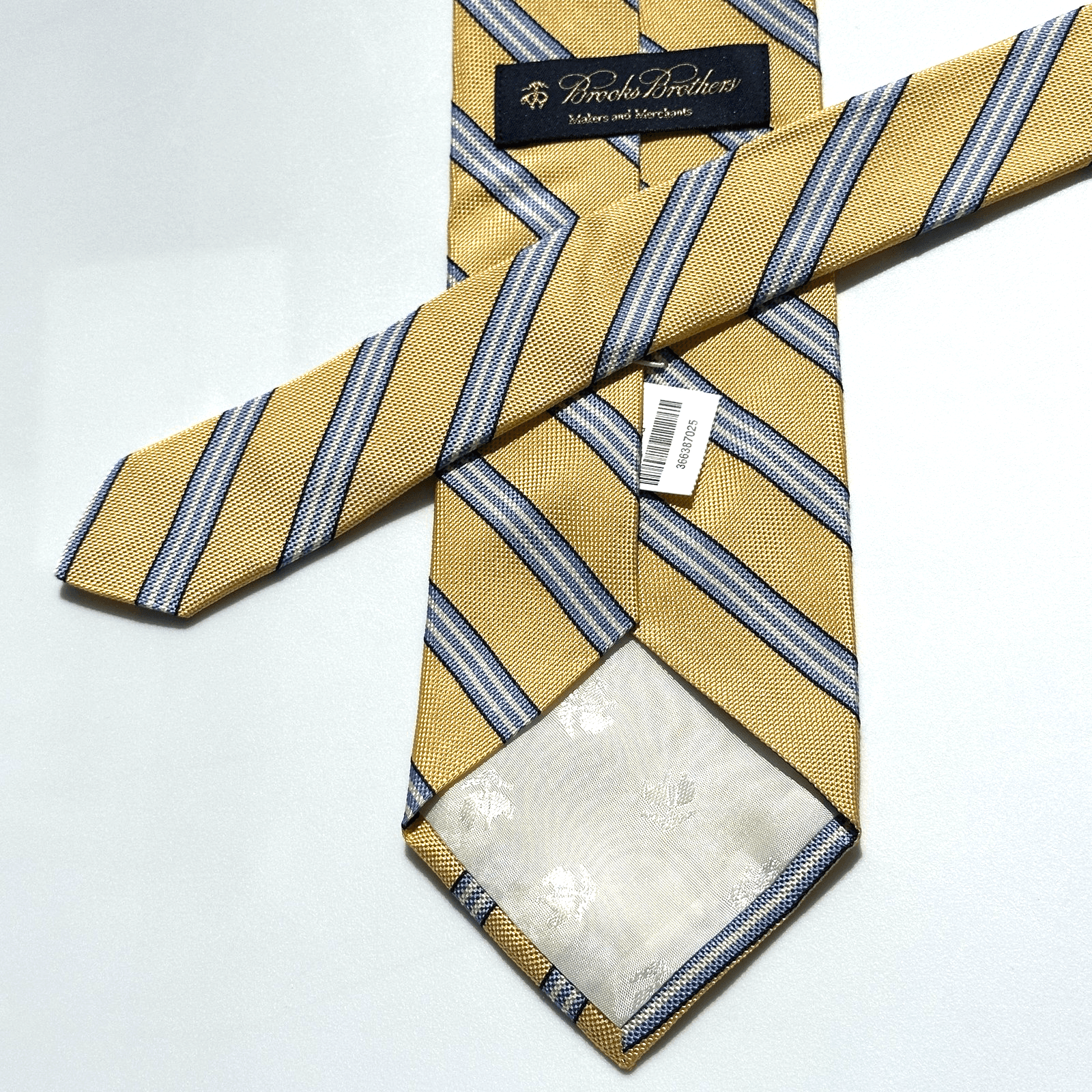 NEW Brooks Brothers Tie Men Gold Blue Repp Striped Silk Necktie Classic Business - Image 1