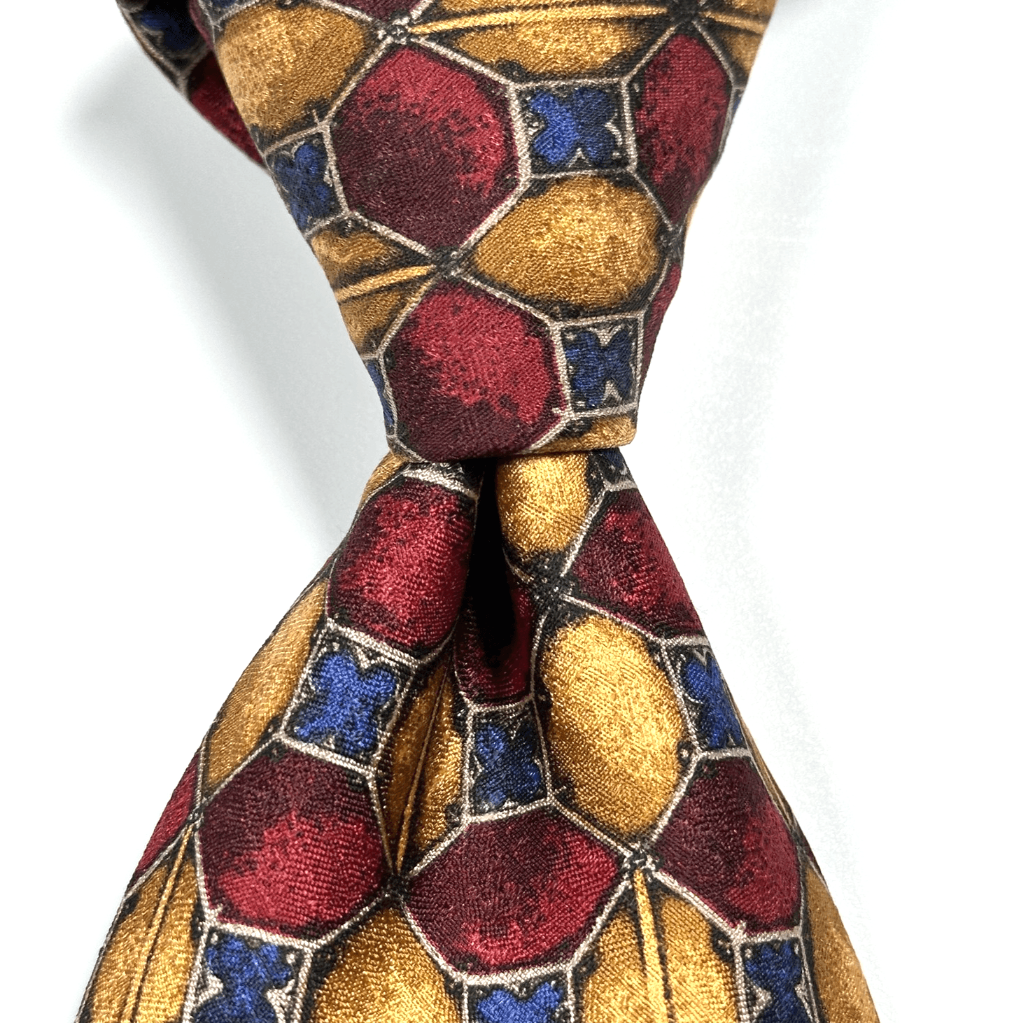 Ermenegildo Zegna Mens Silk Tie Red Gold Blue Geometric Necktie Italy 3.5 x 57.5 - Image 1