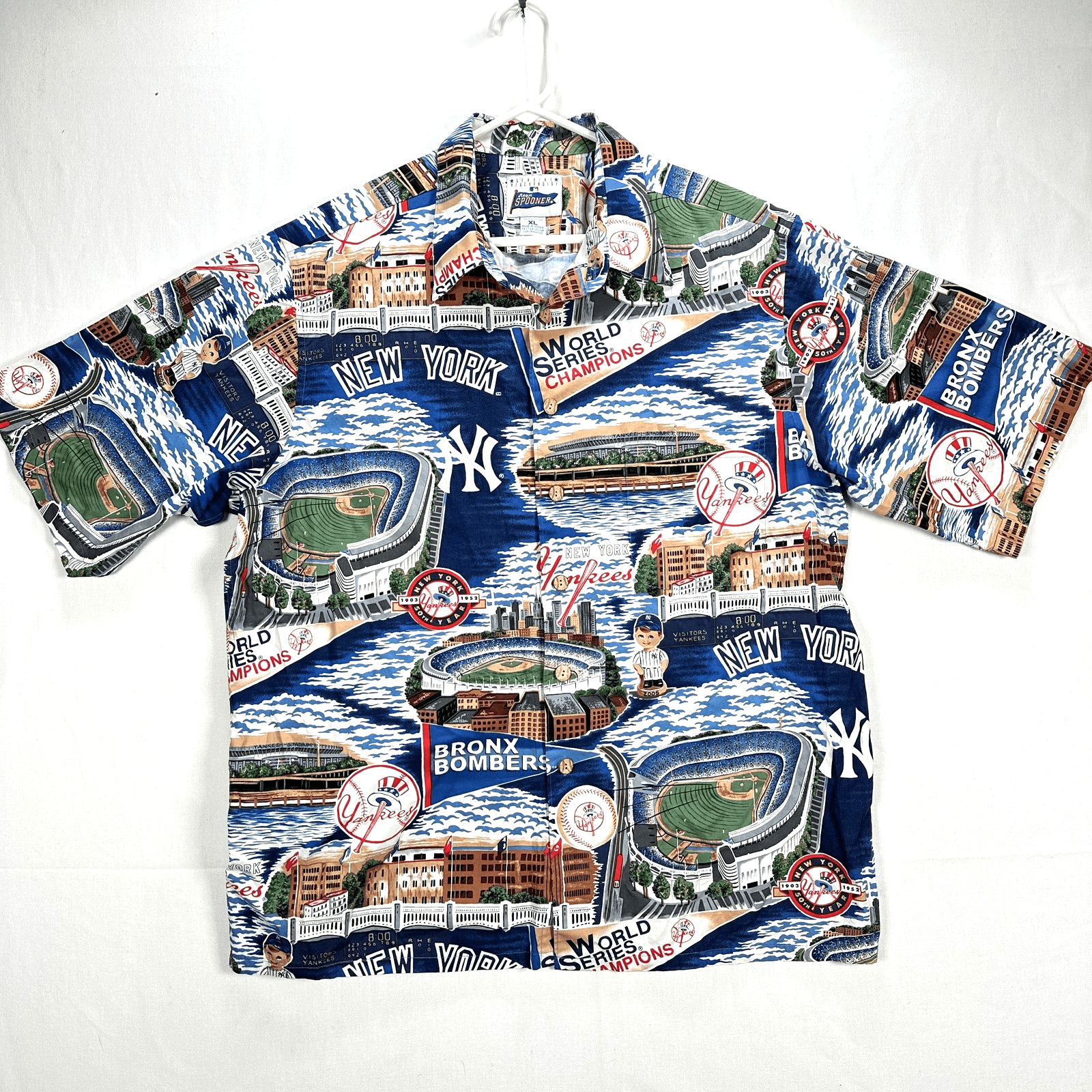 VTG New York Yankees Hawaiian Shirt Mens XL Blue MLB World Series Reyn Spooner - Image 1