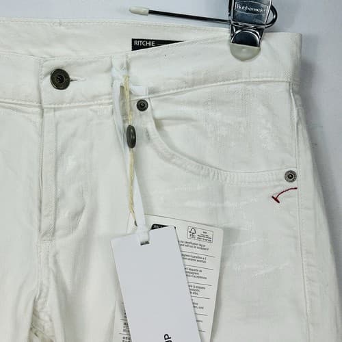NEW Dondup Ritchie Jeans Mens 34 x 30 White Painted Stretch Button Fly - Thumbnail 6